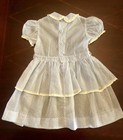 Vintage 1950   s Blue Sheer Organza Flocked Swiss Dot Girl   s Toddler Dress 3t 4t