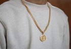 Gold Initial Necklace  14k Heavy Plated Gold  7mm Curb Chain For Men