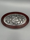 Vintage Oval Wood   Embossed Metal Trinket Box With Scolling Foliate Decoration