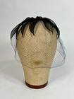 Vintage 1950 s Black Organza Petals   Black Open Net Fascinator Hat Topper W bow