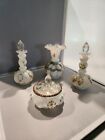 Vintage Fenton Art Glass Vanity Set  Powder Dish  jar   Perfume Carlton Rose