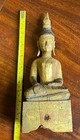 Vintage Buddhist Gold Red Color Wood Statue Of A Seated Deity Thailand