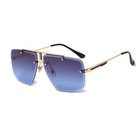 Men Rimless Square Sunglasses Gradient Blue Lens Gold Frame Oversized Fashion