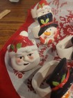 Set Of 12 Vintage Ceramic Mold Handpainted Napkin Rings 6 Snowman 6 Santa