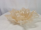 Vintage Murano Art Glass Bowl Peach Opalescent Ruffled Italy Label Centerpiece 