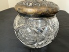 Antique Cut Glass Crystal Vanity Jar With Sterling Silver Lid