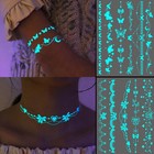 6pcs Blue Glow In The Dark Temporary Tattoo Stickers For Women Arm Hand Neck 
