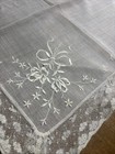 Vtg  Hand Embroidered Wedding Handkerchief Ivory 