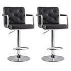 Bar Stools Set Of 2 Adjustable Swivel Counter Pu Leather With Back Armrest Stool