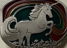 Vintage 1970   s Rainbow Unicorn Belt Buckle  2233a Silver Green Orange 2   x1 75   
