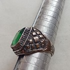 Very Rare Ancient Amazing Ring Silver Color Antique Engraved Green Stone Genuine