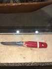 Vtg Red Chippy Paint Wood Handle Potato Peeler Tool Primitive Farmhouse Read