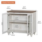 Farmhouse Buffet Cabinet 34  Distressed Rustic White Glass Doors Turned Legs