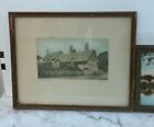 Three  3  Antique Hand Colored Framed Photographs Of Landscapes And A House