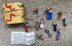 Vintage Set Of 12  Guatemalan Handmade Worry Dolls With Box