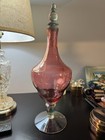 Mid Century Empoli Cranberry Glass Pedestal Apothecary Jar
