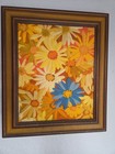 Vintage 70s Paragon Completed Crewel Embroidery Mod Flower Power Daisies Framed