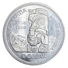 1958 Canada Totem Pole Silver Dollar British Columbia 80  Silver Blue Toned -104