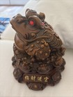 8  Chinese Resin   Red Bead Jewels Fengshui Wealth Lucky Toad Statue  Spins 360 