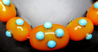 Amazing Huge Butterscotch Lucite Bead Bezel Set Turquoise Necklace