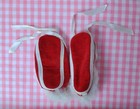 Vintage Mrs Days Baby Ideal Crib Shoes Slippers Larger Doll Shoes Red White Fur