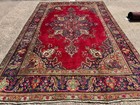 7x10 Red Antique Oriental Rug Old Worn Vintage Blue Navy Handmade 6x9 7x9 6x10