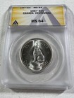 1967 Canada 50 Cents Silver Coin Howling Wolf Graded Ms 64 By Anacs