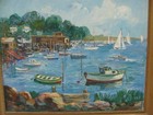 Antique Henrietta Beaumont North Shore Dock Scene Seascape O b Painting