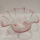 Vtg Mikasa Rosella Bowl  Frosted Glass Pink Flowers Fluted Feet Ruffled Edge 10 