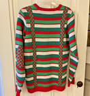Jolly Sweaters Ugly Christmas Sweater Small 3d Necktie Suspenders Elf Striped 