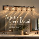 49   Black Vanity 6 Light Led Wood Grain Bathroom Mirror Wall Sconce Fixture