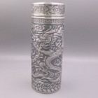 Solid S999 Fine Silver Drinking Bottle Carved Dragon Travel  coffee hot Tea