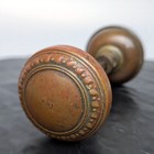Antique Brass Door Knobs Pair set Victorian Beaded Edge Vintage Salvage    