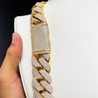 10ct  Moissanite 20mmx24 In Cuban Necklace Chain Link 14k Yellow Gold Plated 925