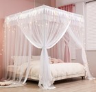 Princess 4 Corners Post Bed Curtain Canopy Mosquito Netting White  Twin Downl   