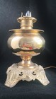Antique Consolidated Lamp Co  Brass  Cranberry Glass Globe  Electrified Oil Lamp