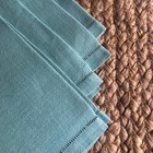 Mediterranean Blue Square Napkins Hemstitched Border Linen Cotton Set 4 12x12   