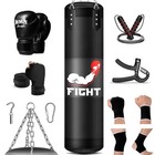 4ft Heavy Punching Bag Set With 12 Oz Gloves - Mma Kickboxing Training Home Gym