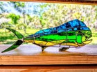 Custom Freestanding Mahi Fish Stained Glass Art Piece  16w By 6h In