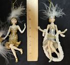 Lot 2 Roaring 20 s Dancing Flapper Girls Fan Feathers Scarf Christmas Ornaments