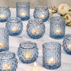 Blue Glass Votive Candle Holders Set Of 24 - Round Tea Lights For Wedding  Sh   