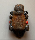 Old Ancient Very Colorful Phoenician Mosaic Glass Bearded Face Amulet Pendanant