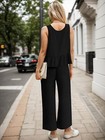 Womens Summer 2 Piece Outfits Linen Crop Tank Tops Long Track Pants Tracksuits