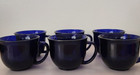 Set Of 6 Vtg Libby Cobalt Blue Tempered Glass Coffee Mug Cup 3 5 In Tall  p19 