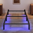 Twin Full Queen Bed Frame With Led Lights Charging Station Metal Platform Sturdy