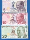 Turkey P-222e P-223f P224 5 10 20 Lira Year 2009 Uncirculated Banknotes Set   2