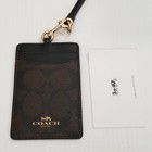 Coach Brown Black Signature Canvas Id Lanyard Card Holder