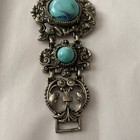 Vintage Bracelet Faux Turquoise Silver Tone Filigree Florenza Western Southwest