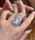 Antique Style Cat Cameo Ring 925 Silver Vintage Ring Estate Jewelry Gift