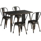 30  X 48  Rectangular Distressed Copper Metal Restaurant Table Set With 4 Chairs